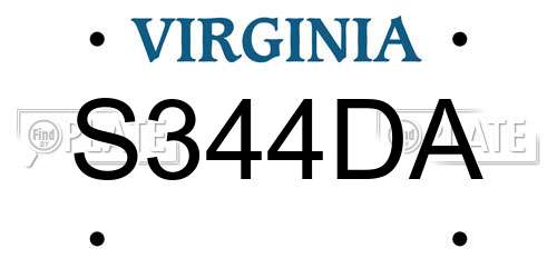 S344DA Virginia License Plate