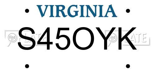 S45OYK Virginia License Plate