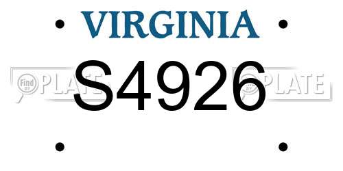 S4926 Virginia License Plate