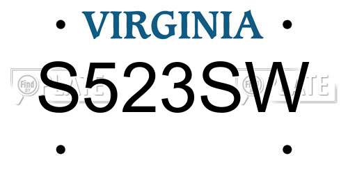 S523SW Virginia License Plate