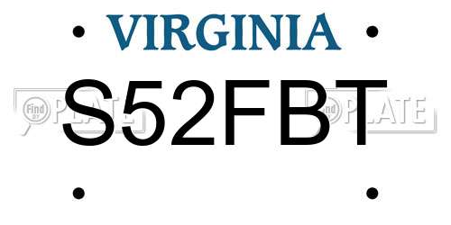 S52FBT Virginia License Plate