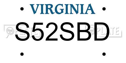 S52SBD Virginia License Plate
