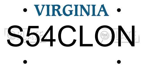 S54CLON Virginia License Plate