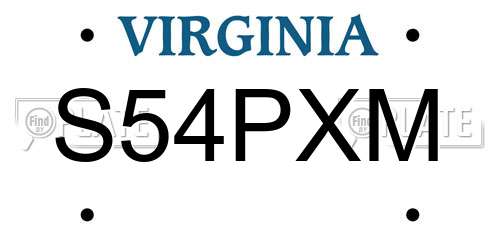 S54PXM Virginia License Plate