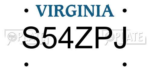 S54ZPJ Virginia License Plate
