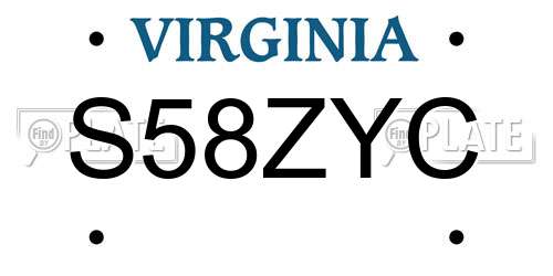 S58ZYC Virginia License Plate