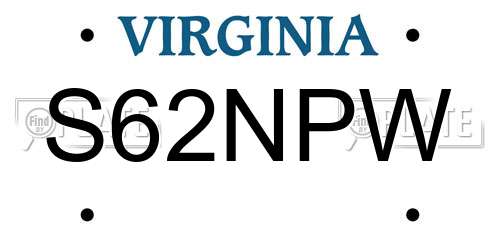 S62NPW Virginia License Plate
