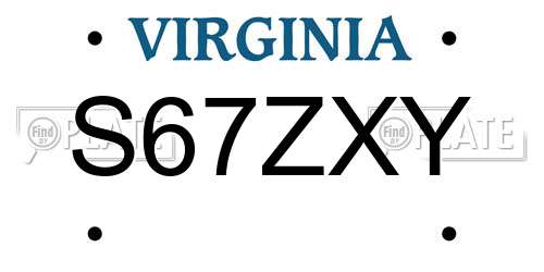 S67ZXY Virginia License Plate
