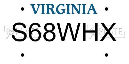S68WHX Virginia License Plate