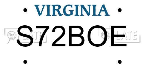 S72BOE Virginia License Plate
