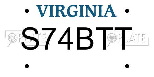 S74BTT Virginia License Plate