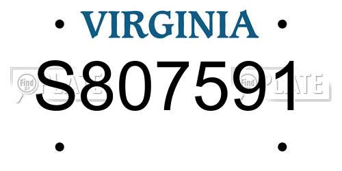 S807591 Virginia License Plate