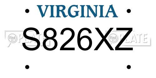 S826XZ Virginia License Plate