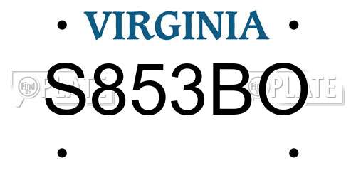 S853BO Virginia License Plate