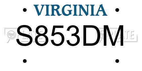 S853DM Virginia License Plate