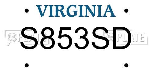 S853SD Virginia License Plate