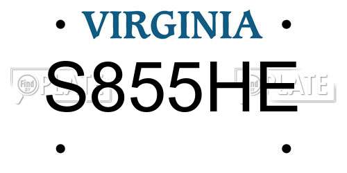 S855HE Virginia License Plate