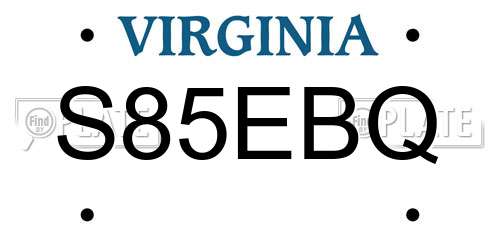 S85EBQ Virginia License Plate