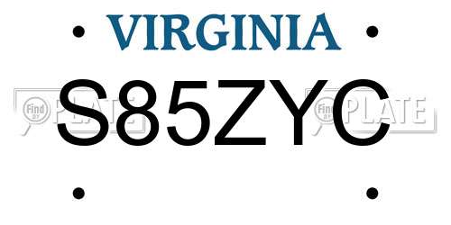 S85ZYC Virginia License Plate