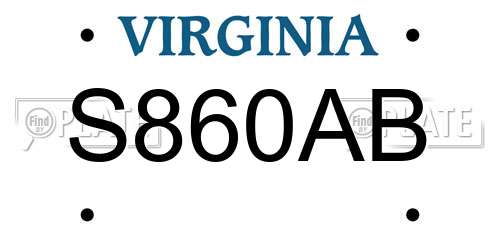 S860AB Virginia License Plate