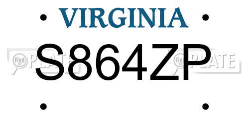 S864ZP Virginia License Plate