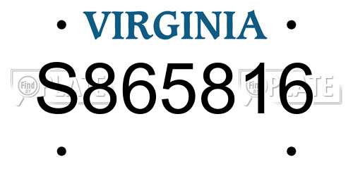 S865816 Virginia License Plate
