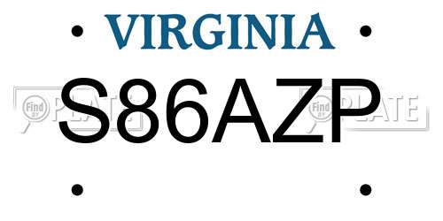 S86AZP Virginia License Plate