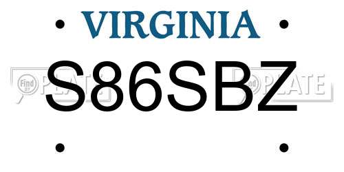 S86SBZ Virginia License Plate