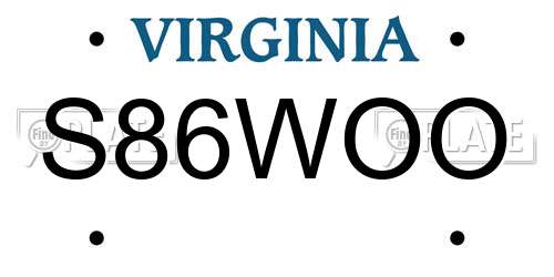 S86WOO Virginia License Plate