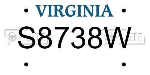 S8738W Virginia License Plate