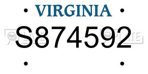 S874592 Virginia License Plate