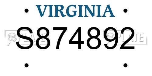 S874892 Virginia License Plate