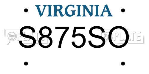S875SO Virginia License Plate