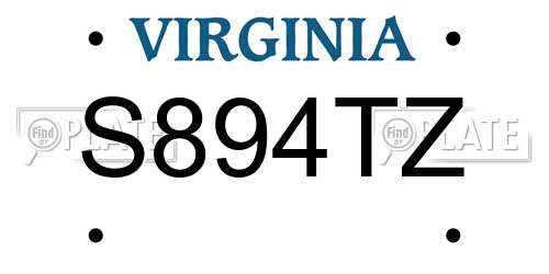 S894TZ Virginia License Plate