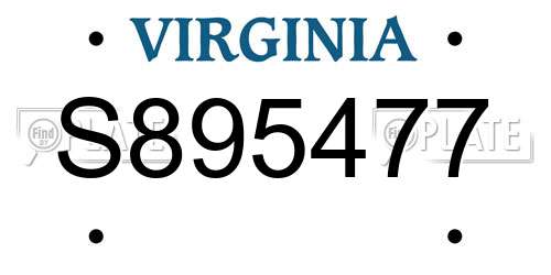 S895477 Virginia License Plate