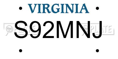 S92MNJ Virginia License Plate
