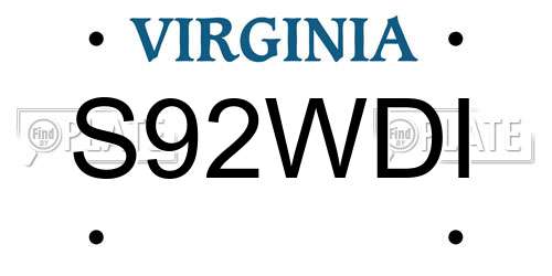 S92WDI Virginia License Plate
