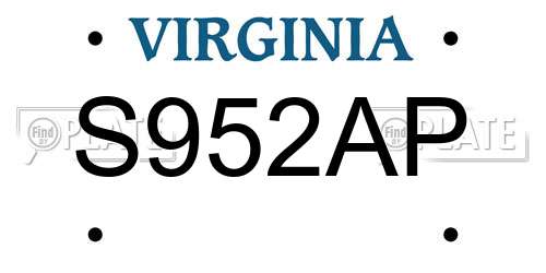 S952AP Virginia License Plate