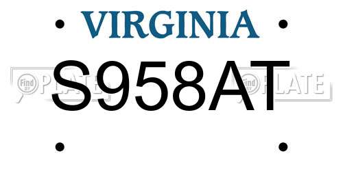 S958AT Virginia License Plate