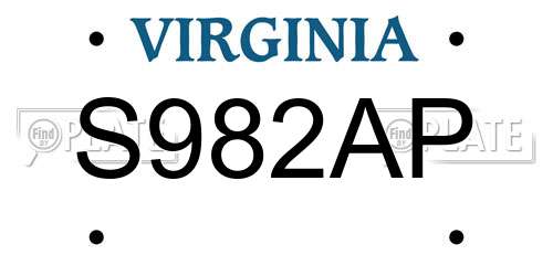 S982AP Virginia License Plate