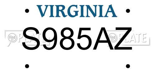 S985AZ Virginia License Plate