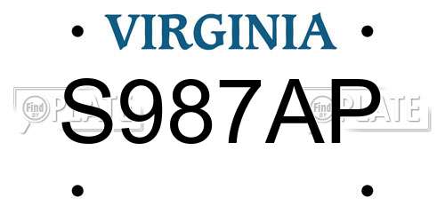 S987AP Virginia License Plate