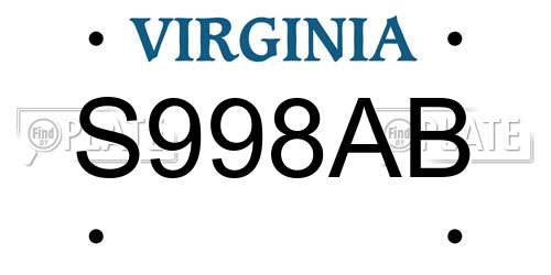 S998AB Virginia License Plate