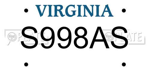 S998AS Virginia License Plate