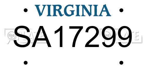 SA17299 Virginia License Plate