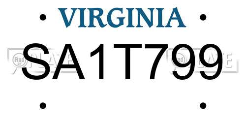 SA1T799 Virginia License Plate