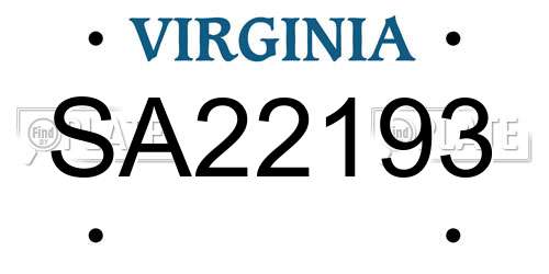SA22193 Virginia License Plate