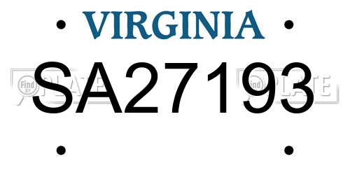 SA27193 Virginia License Plate
