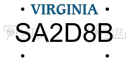 SA2D8B Virginia License Plate
