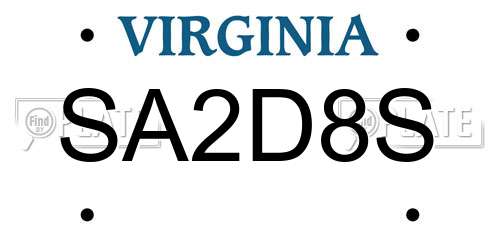 SA2D8S Virginia License Plate